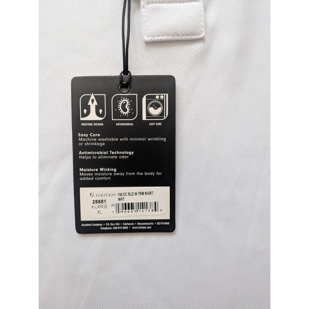 FootJoy FJ Men’s Golf Polo Shirt XL White Navy Striped Sleeves NWT Performance - Picture 3 of 7